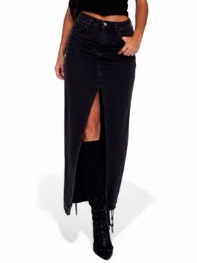 Happily Grey High Rise Front Slit Black Midi Jean Skirt Size 13/30